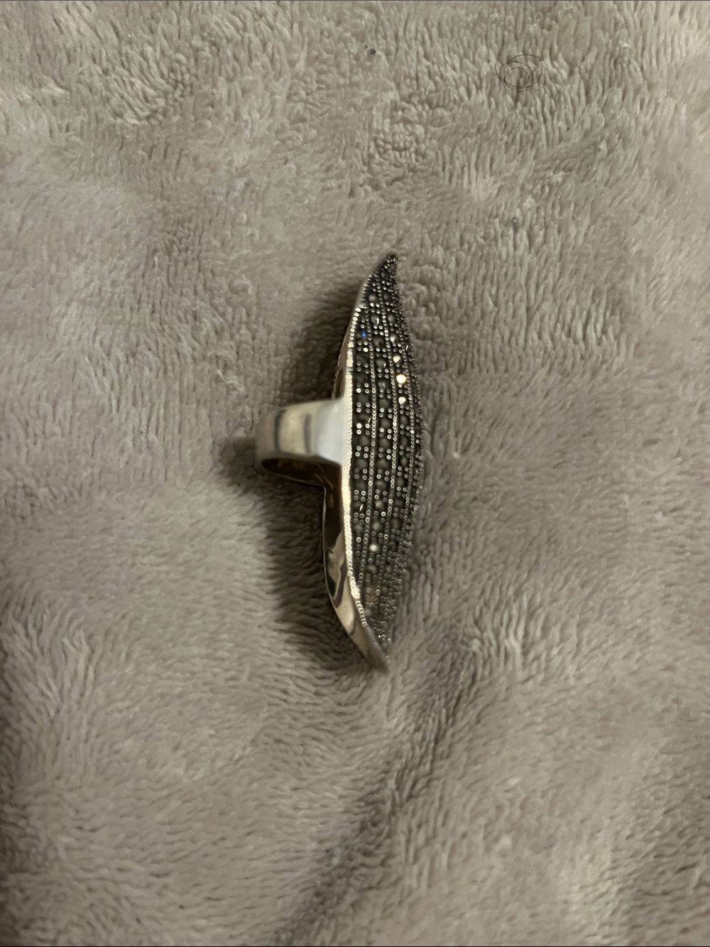 Vintage Sterling Silver Marcasite Long Statement Ring - Picture 6 of 11